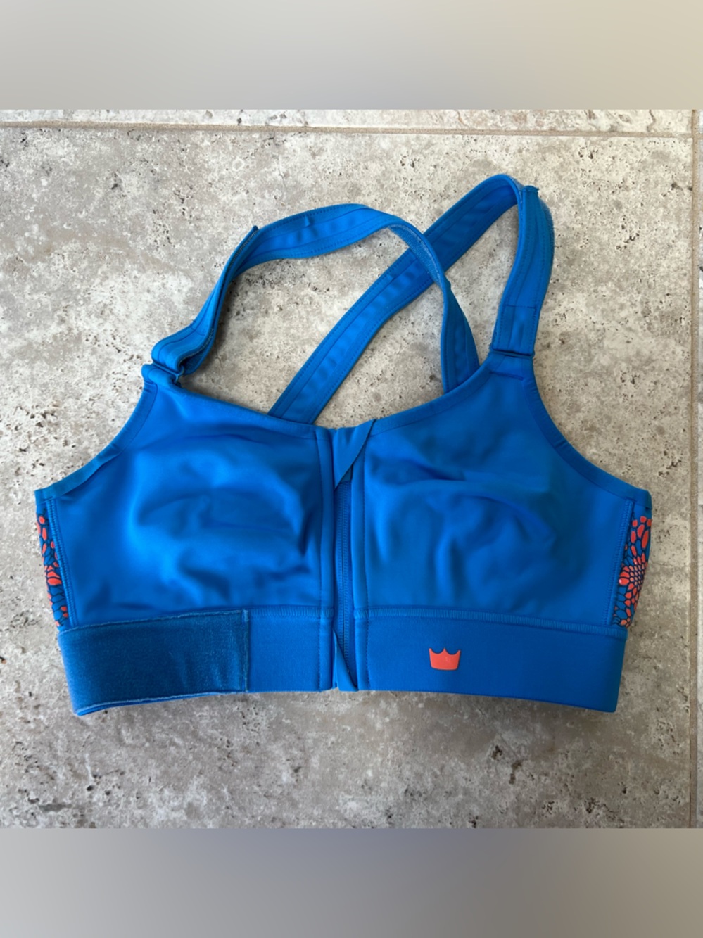 SHEFIT Medium Support Flex Front Zip Wire Free Sports Bra in Bright Blue, size M